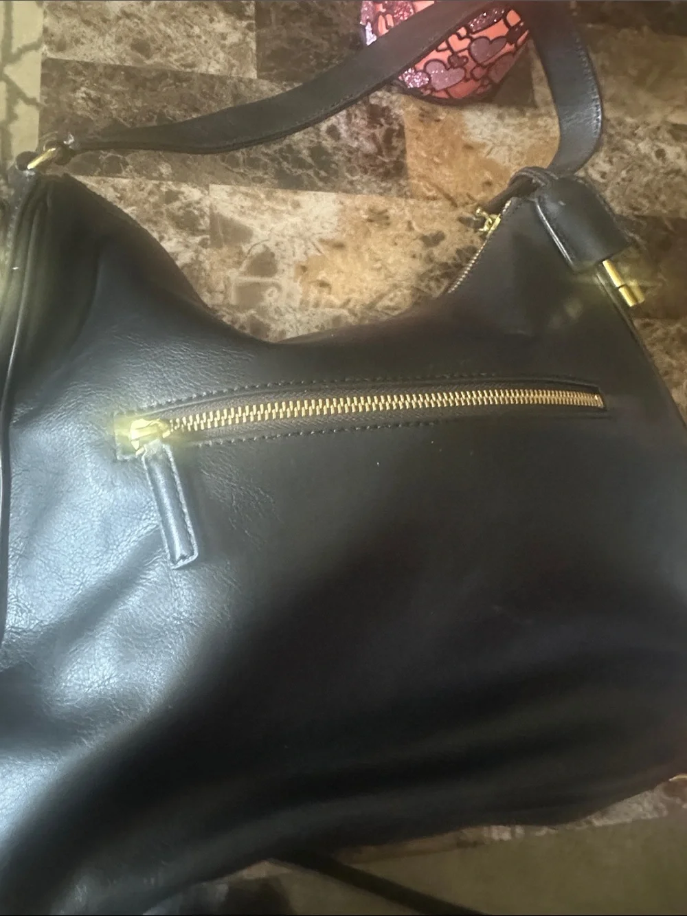 Fossil Black Leather Hobo Bag with Gold Hardware